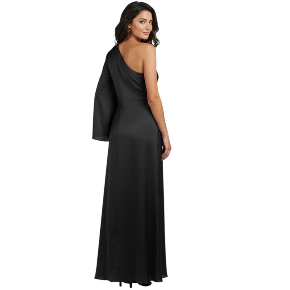 NWT SACHIN + BABI Black One Shoulder Georgette Full Length Dress Gown Size 6 - Picture 3 of 4